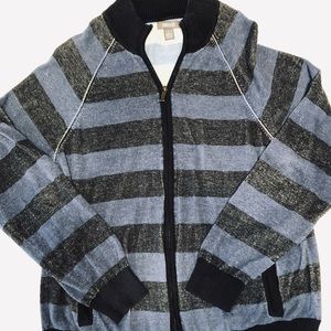 Kenneth Cole Men's Full Zip Sweater Striped Long Sleeve Black And Navy Size XL
